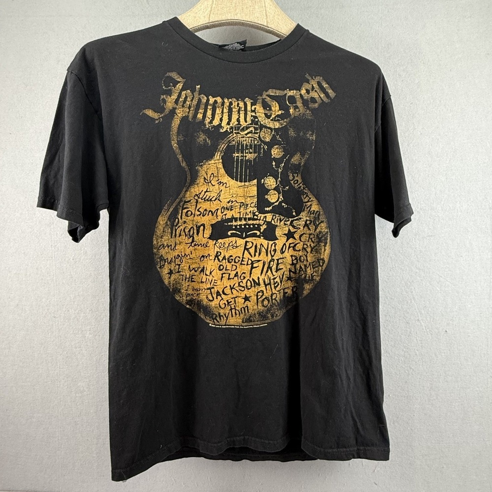 Vintage 2007 Johnny Cash T-Shirt Large Zion Rootswear‎ Guitar Lyrics Black
